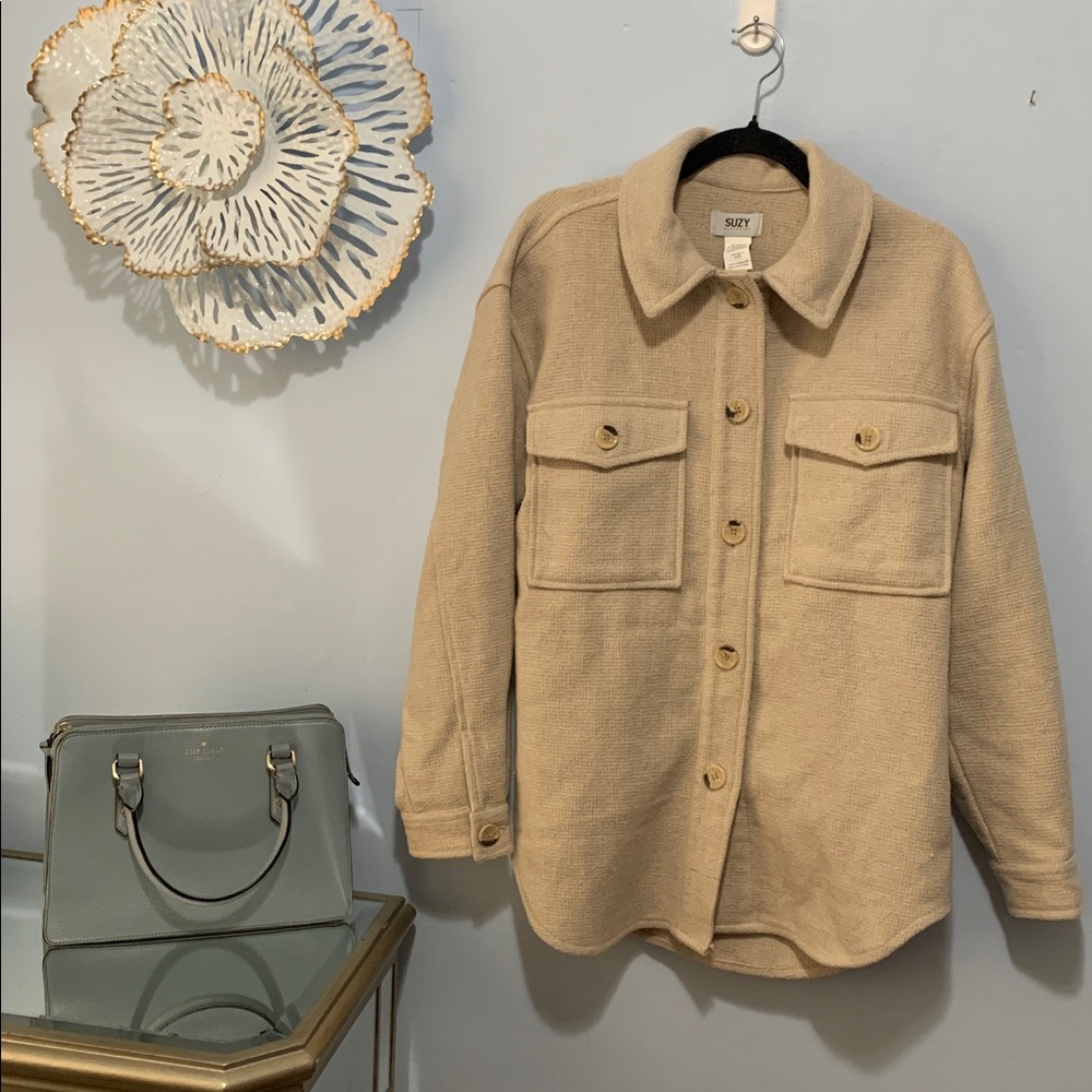 Suzy Shier Cream Colour Shacket size large